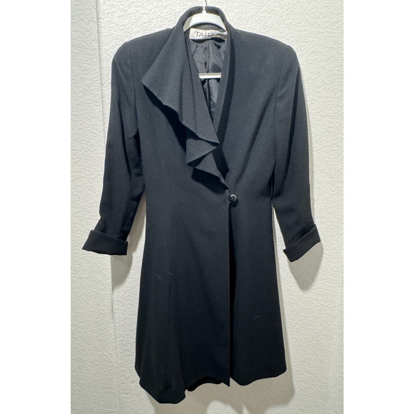 Vintage Black Tahari Coat Dress Side Snap Wrap Size 4 Rayon Career 90s Y2K - Picture 1 of 12